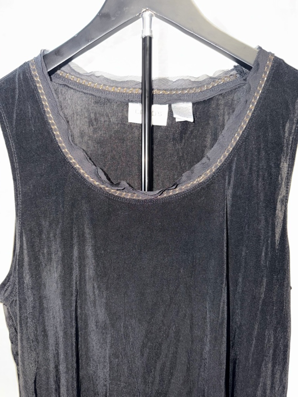 Chico's Travelers Black Slinky Knit Tank Top with Gold Chain Detail - Picture 4 of 6
